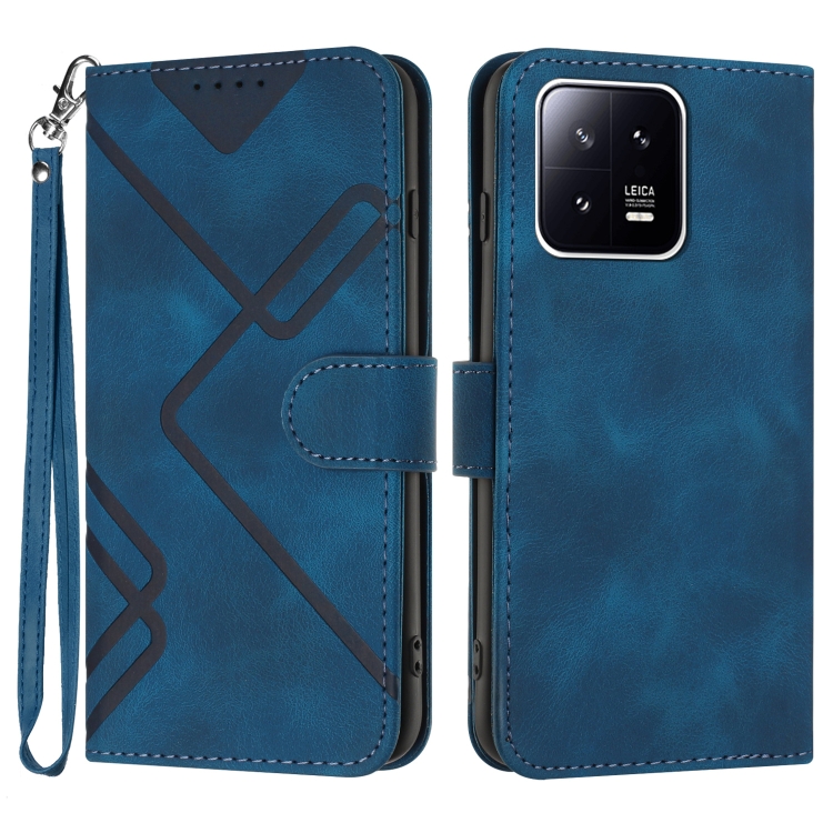 

For Xiaomi 13 Line Pattern Skin Feel Leather Phone Case(Royal Blue)