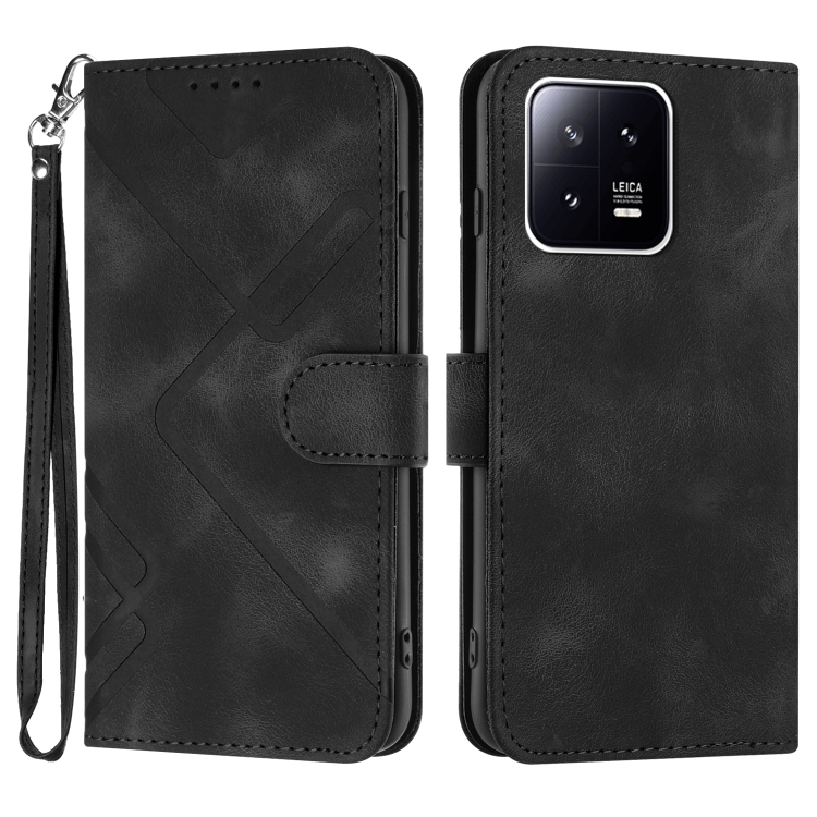 

For Xiaomi 13 Line Pattern Skin Feel Leather Phone Case(Black)