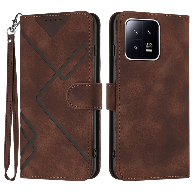 

For Xiaomi 13 Line Pattern Skin Feel Leather Phone Case(Coffee)