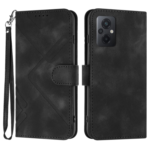 

For Xiaomi Poco M5 Line Pattern Skin Feel Leather Phone Case(Black)