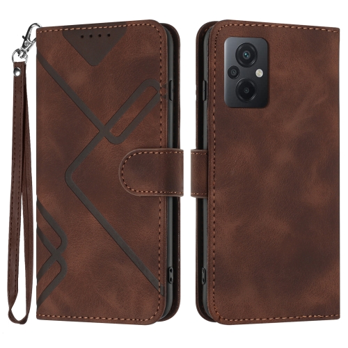 

For Xiaomi Poco M5 Line Pattern Skin Feel Leather Phone Case(Coffee)