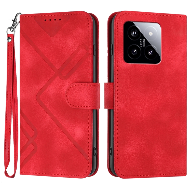 

For Xiaomi 14 Line Pattern Skin Feel Leather Phone Case(Red)