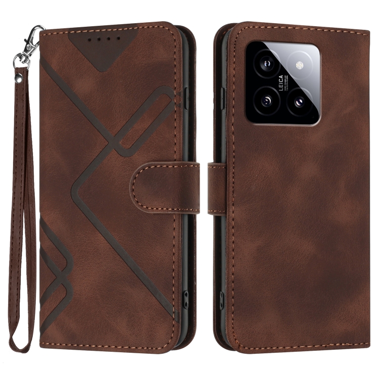 

For Xiaomi 14 Line Pattern Skin Feel Leather Phone Case(Coffee)