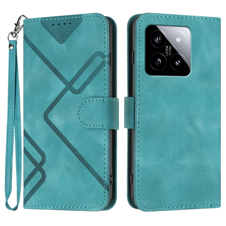 

For Xiaomi 14 Line Pattern Skin Feel Leather Phone Case(Light Blue)