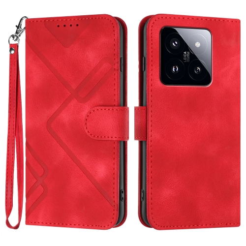 

For Xiaomi 14 Pro Line Pattern Skin Feel Leather Phone Case(Red)