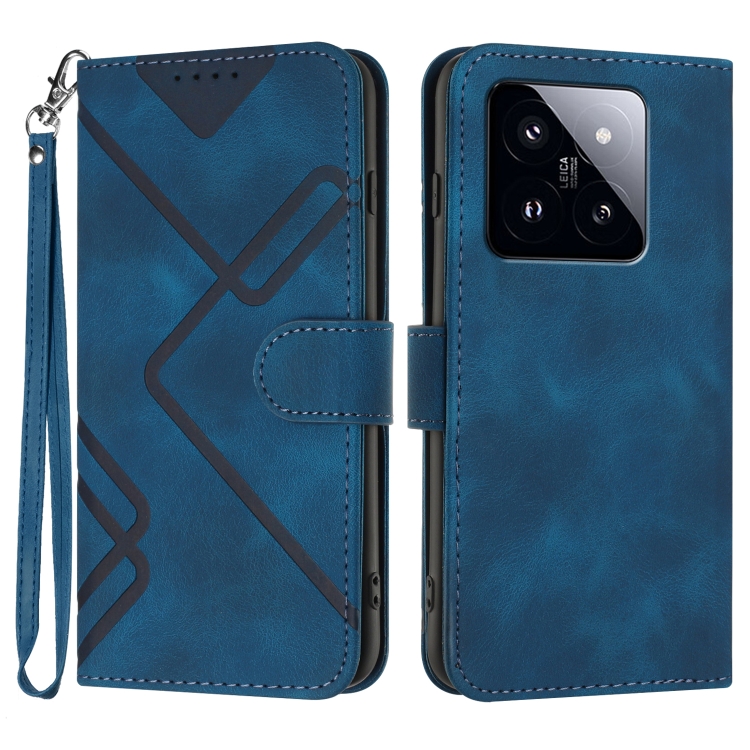 

For Xiaomi 14 Pro Line Pattern Skin Feel Leather Phone Case(Royal Blue)