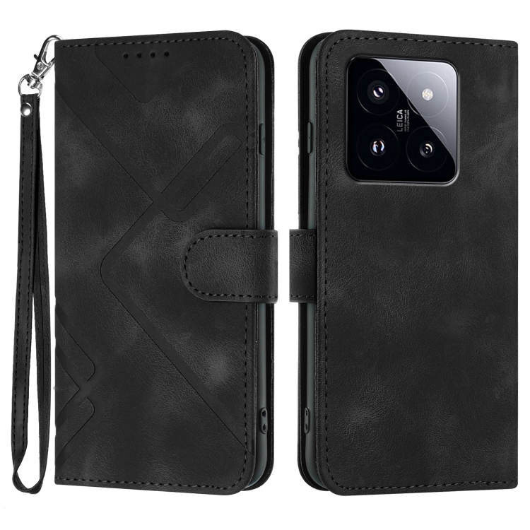 

For Xiaomi 14 Pro Line Pattern Skin Feel Leather Phone Case(Black)