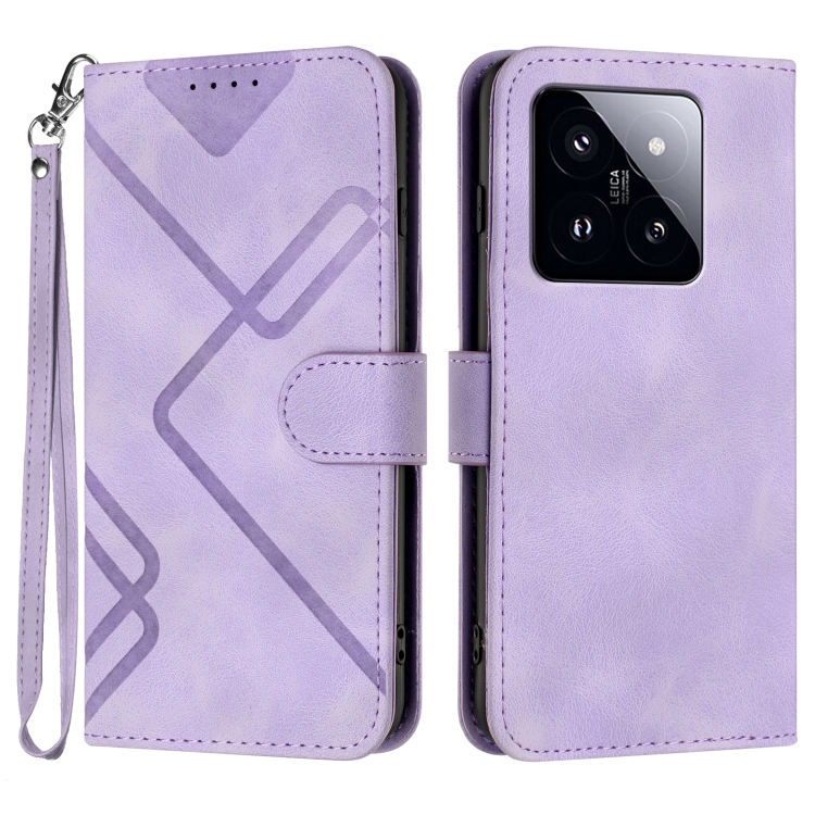 

For Xiaomi 14 Pro Line Pattern Skin Feel Leather Phone Case(Light Purple)