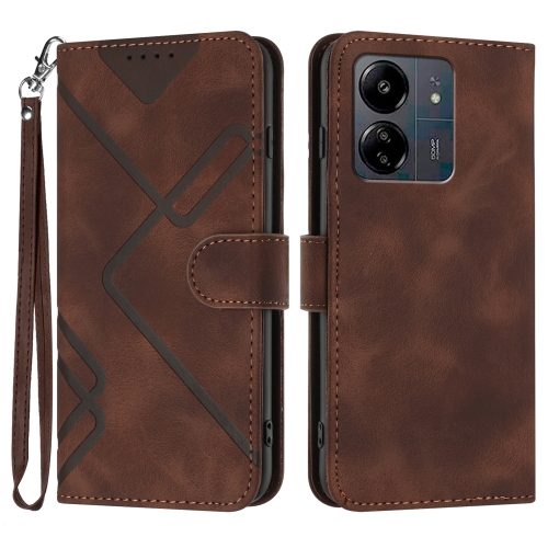 

For Xiaomi Redmi 13C Line Pattern Skin Feel Leather Phone Case(Coffee)