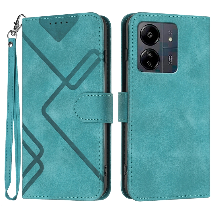 

For Xiaomi Redmi 13C Line Pattern Skin Feel Leather Phone Case(Light Blue)
