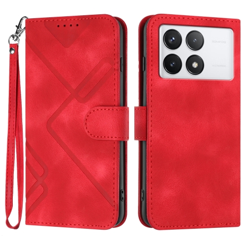 

For Xiaomi Redmi K70 Line Pattern Skin Feel Leather Phone Case(Red)