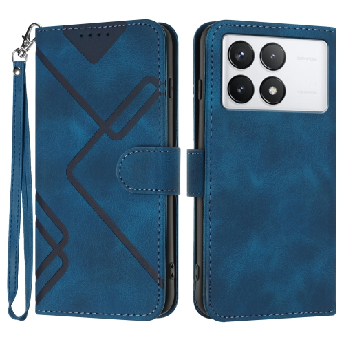 

For Xiaomi Redmi K70 Line Pattern Skin Feel Leather Phone Case(Royal Blue)