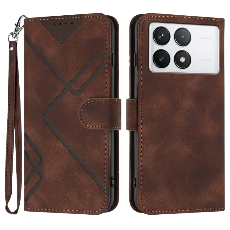 

For Xiaomi Redmi K70E Line Pattern Skin Feel Leather Phone Case(Coffee)