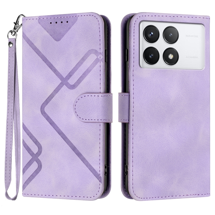 

For Xiaomi Redmi K70E Line Pattern Skin Feel Leather Phone Case(Light Purple)