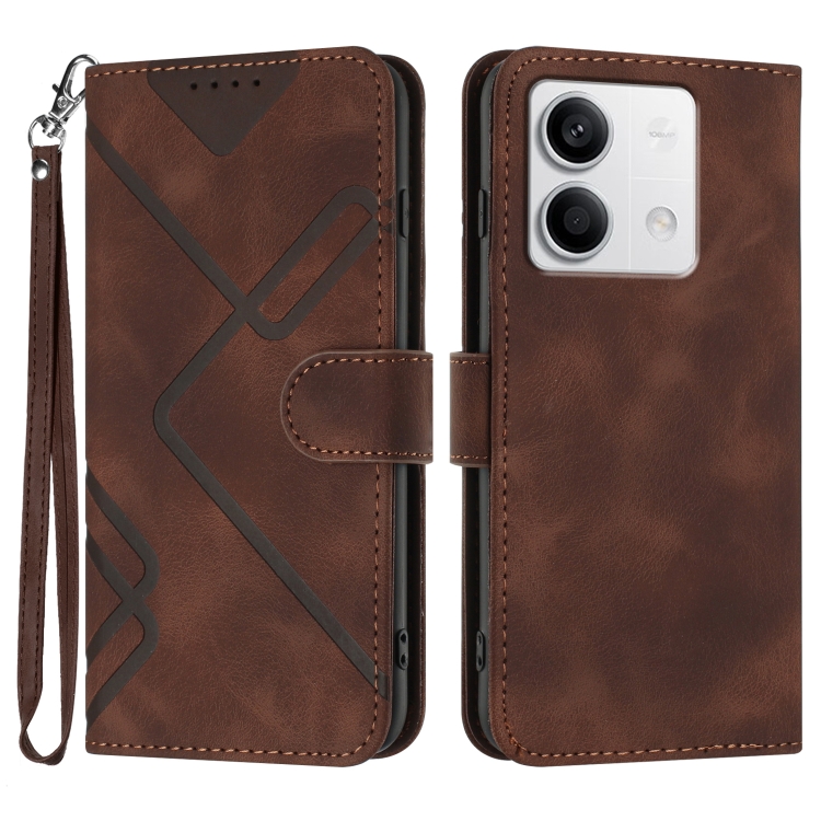 

For Xiaomi Redmi Note 13 4G Line Pattern Skin Feel Leather Phone Case(Coffee)
