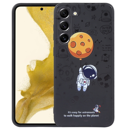 

For Samsung Galaxy S22+ 5G Astronaut Pattern Silicone Straight Edge Phone Case(Planet Landing-Black)