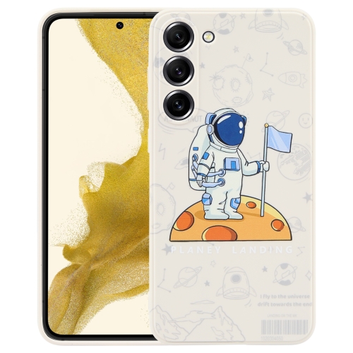 

For Samsung Galaxy S22+ 5G Astronaut Pattern Silicone Straight Edge Phone Case(Planet Landing-White)