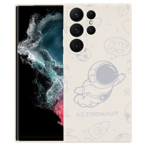 For Samsung Galaxy S22 Ultra 5G Astronaut Pattern Silicone Straight Edge Phone Case(Flying Astronaut-White) gamemax edge