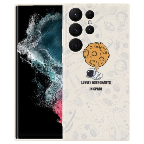 

For Samsung Galaxy S22 Ultra 5G Astronaut Pattern Silicone Straight Edge Phone Case(Lovely Astronaut-White)