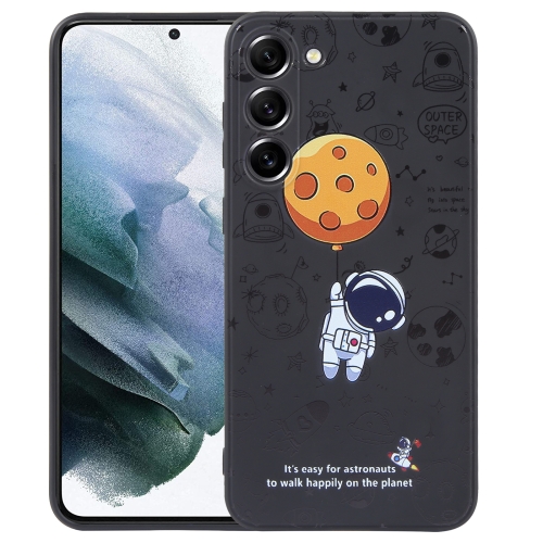 

For Samsung Galaxy S21 5G Astronaut Pattern Silicone Straight Edge Phone Case(Planet Landing-Black)