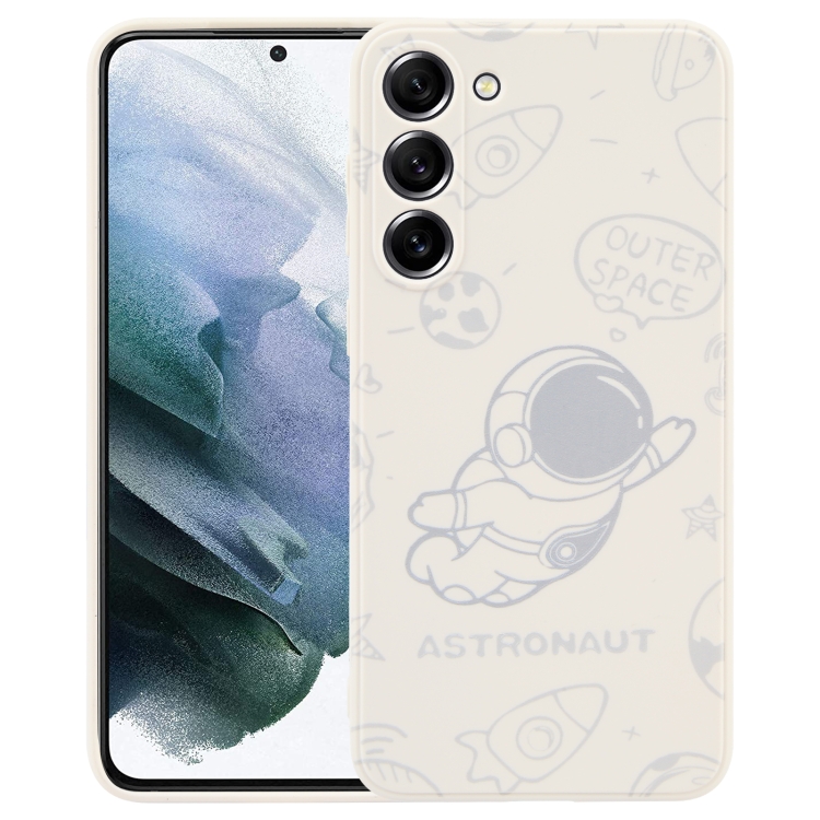 

For Samsung Galaxy S21+ 5G Astronaut Pattern Silicone Straight Edge Phone Case(Flying Astronaut-White)