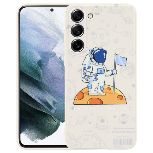 

For Samsung Galaxy S21+ 5G Astronaut Pattern Silicone Straight Edge Phone Case(Planet Landing-White)