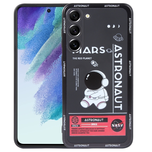 

For Samsung Galaxy S21 FE 5G Astronaut Pattern Silicone Straight Edge Phone Case(Mars Astronaut-Black)
