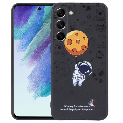 For Samsung Galaxy S21 FE 5G Astronaut Pattern Silicone Straight Edge Phone Case(Planet Landing-Black)