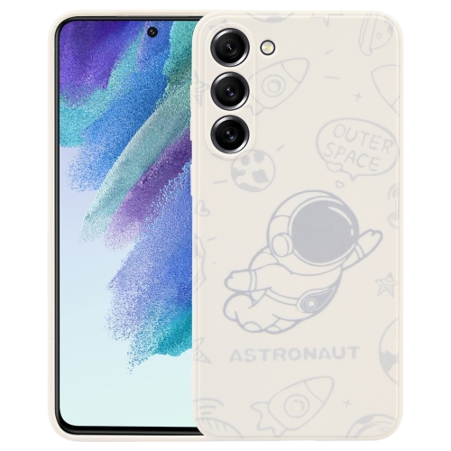 

For Samsung Galaxy S21 FE 5G Astronaut Pattern Silicone Straight Edge Phone Case(Flying Astronaut-White)
