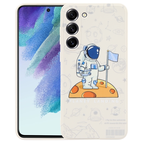

For Samsung Galaxy S21 FE 5G Astronaut Pattern Silicone Straight Edge Phone Case(Planet Landing-White)