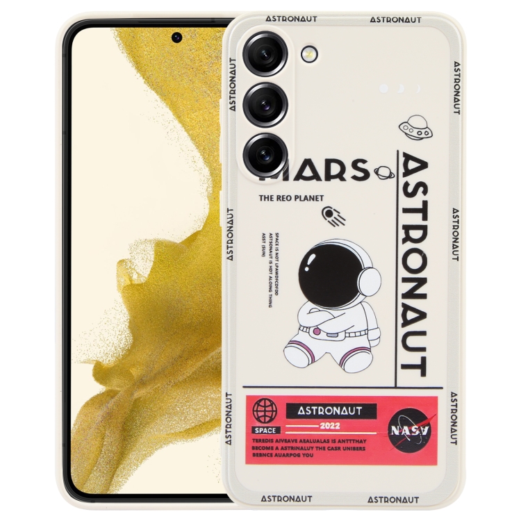 

For Samsung Galaxy A73 5G Astronaut Pattern Silicone Straight Edge Phone Case(Mars Astronaut-White)