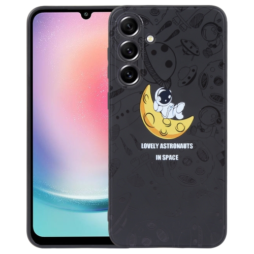 For Samsung Galaxy A24 Astronaut Pattern Silicone Straight Edge Phone Case(Lovely Astronaut-Black) for iphone 14 pro astronaut pattern pc phone case gray panda