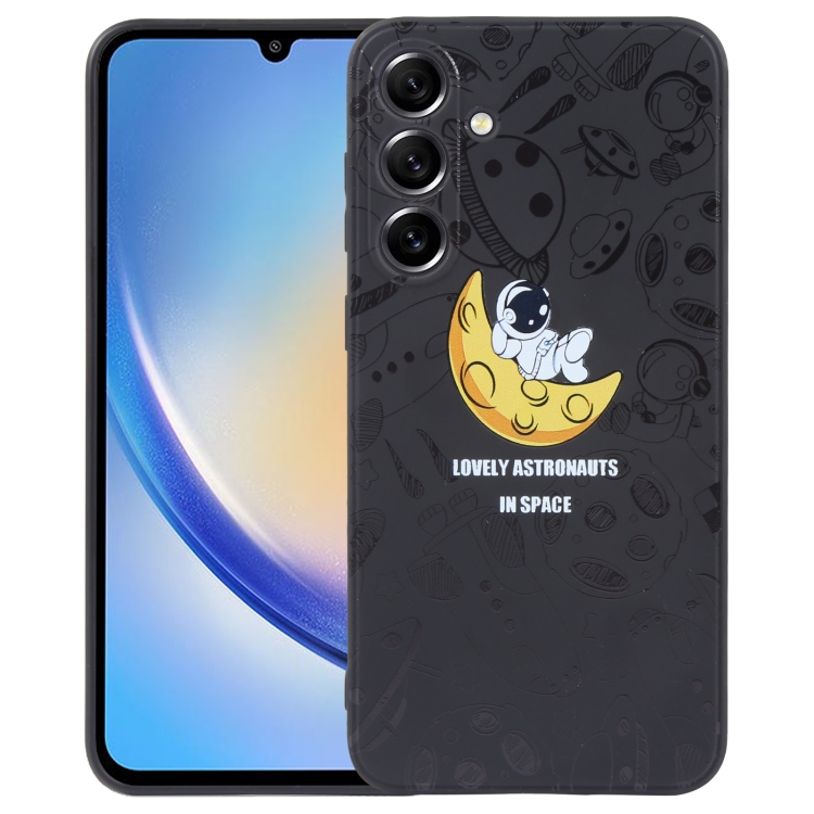 

For Samsung Galaxy A34 5G Astronaut Pattern Silicone Straight Edge Phone Case(Lovely Astronaut-Black)