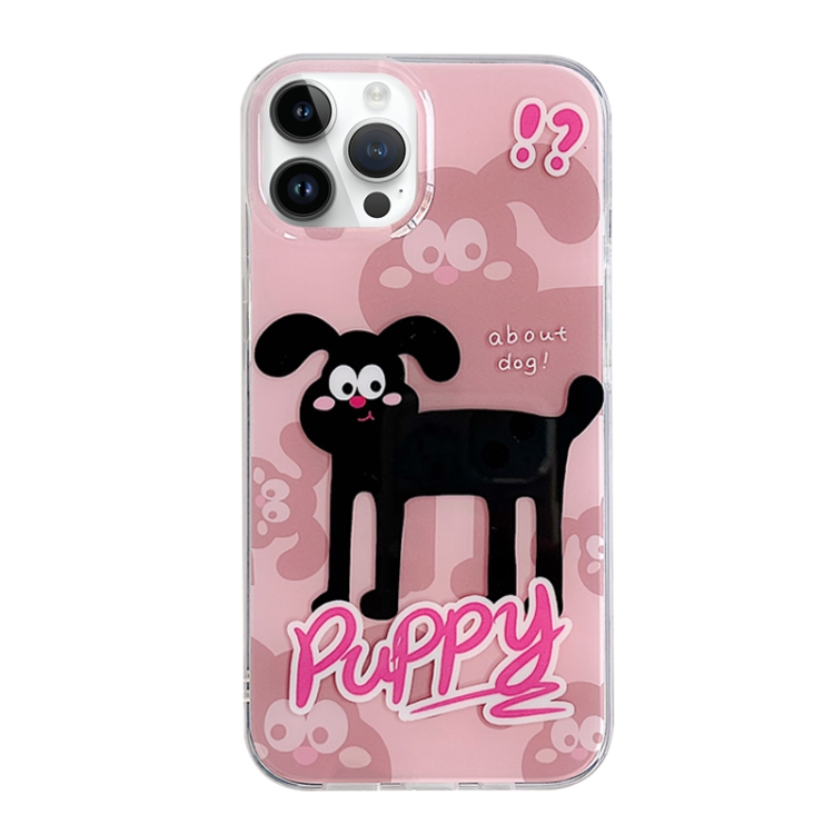 

For iPhone 14 Pro IMD Cute Animal Pattern Phone Case(Black Puppy)