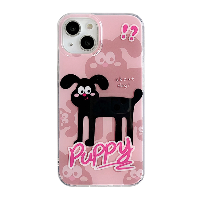 

For iPhone 14 IMD Cute Animal Pattern Phone Case(Black Puppy)