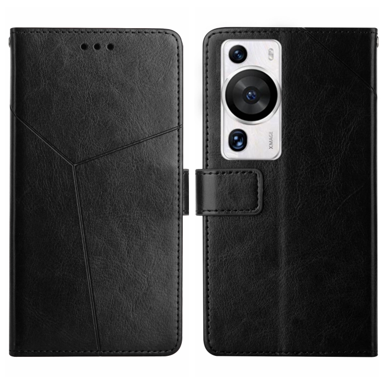 

For Huawei P60 Pro HT01 Y-shaped Pattern Flip Leather Phone Case(Black)
