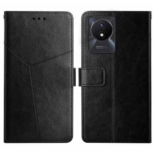 

For vivo Y02A 4G / Y02 4G / Y11 2023 HT01 Y-shaped Pattern Flip Leather Phone Case(Black)