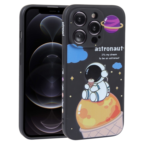 

For iPhone 12 Pro Milk Tea Astronaut Pattern Liquid Silicone Phone Case(Ivory Black)
