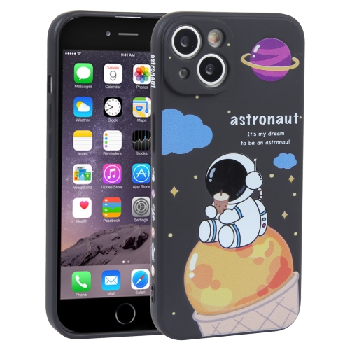 

For iPhone 6 Plus / 6s Plus Milk Tea Astronaut Pattern Liquid Silicone Phone Case(Ivory Black)