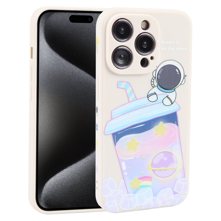 

For iPhone 15 Pro Milk Tea Astronaut Pattern Liquid Silicone Phone Case(Ivory White)