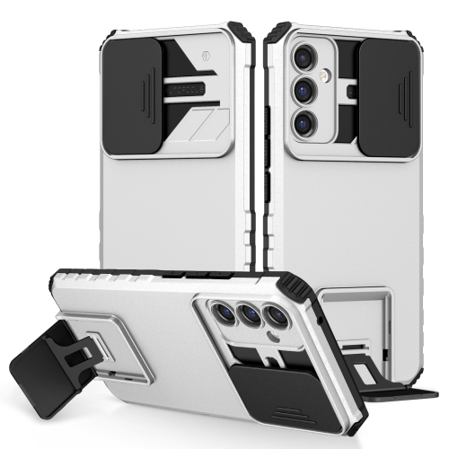 

For Samsung Galaxy A34 5G Stereoscopic Holder Sliding Camshield Phone Case(White)
