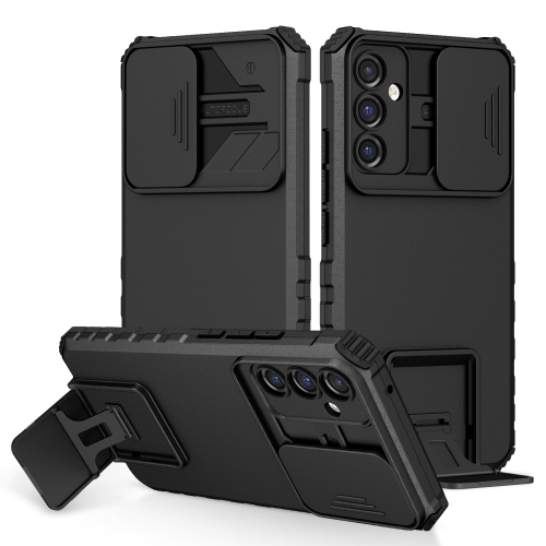 

For Samsung Galaxy A34 5G Stereoscopic Holder Sliding Camshield Phone Case(Black)
