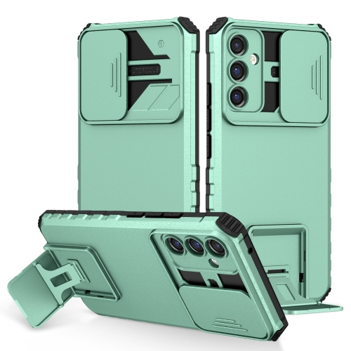 

For Samsung Galaxy A34 5G Stereoscopic Holder Sliding Camshield Phone Case(Light Green)