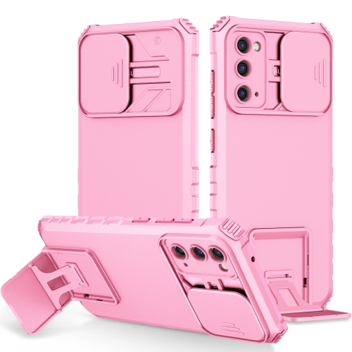 

For Samsung Galaxy S20 FE Stereoscopic Holder Sliding Camshield Phone Case(Pink)