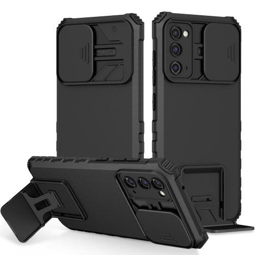

For Samsung Galaxy S20 FE Stereoscopic Holder Sliding Camshield Phone Case(Black)