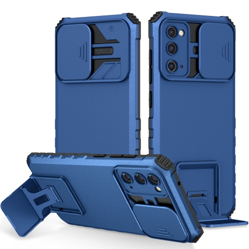 

For Samsung Galaxy S20 FE Stereoscopic Holder Sliding Camshield Phone Case(Blue)