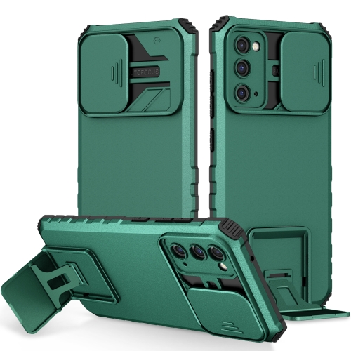 

For Samsung Galaxy S20 FE Stereoscopic Holder Sliding Camshield Phone Case(Green)
