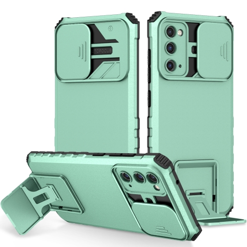 

For Samsung Galaxy S20 FE Stereoscopic Holder Sliding Camshield Phone Case(Light Green)