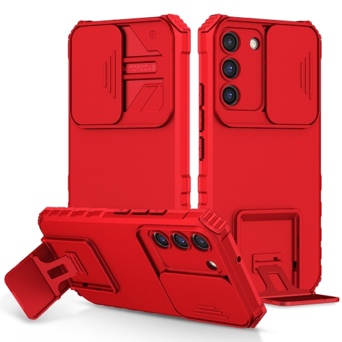 

For Samsung Galaxy S22 5G Stereoscopic Holder Sliding Camshield Phone Case(Red)