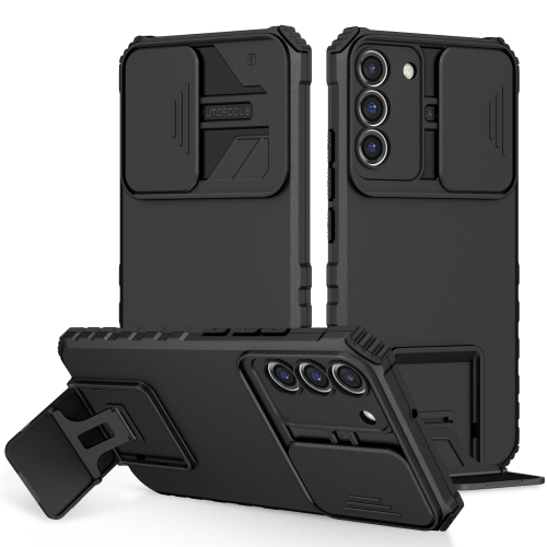 

For Samsung Galaxy S22+ 5G Stereoscopic Holder Sliding Camshield Phone Case(Black)